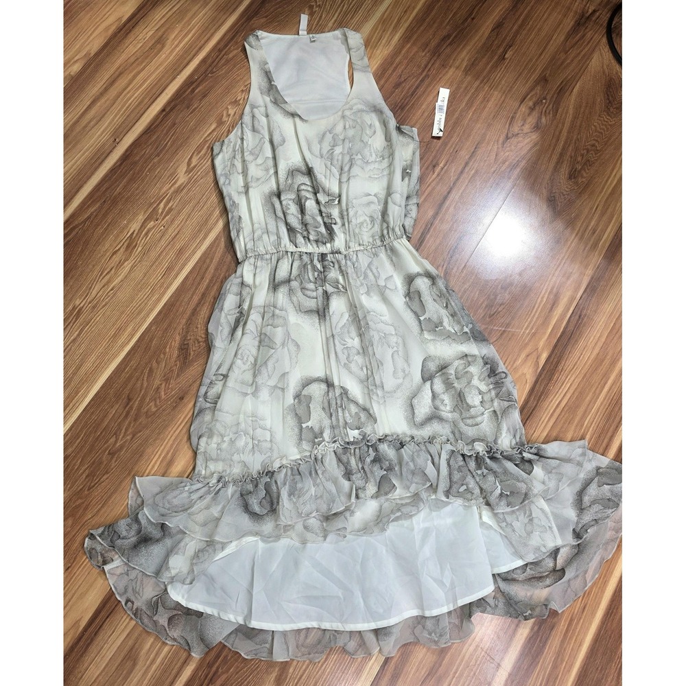 Robbi & Nikki Dress Womens Small Gray Floral Hi Low Ruffle Chiffon Sundress NWT